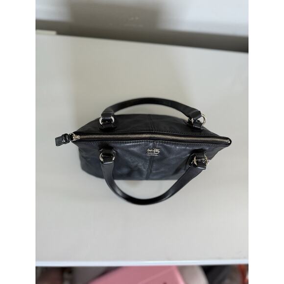 Coach Black Leather Handbag Zipper Purple Interior 10.5”x5”x6” - Picture 5 of 13